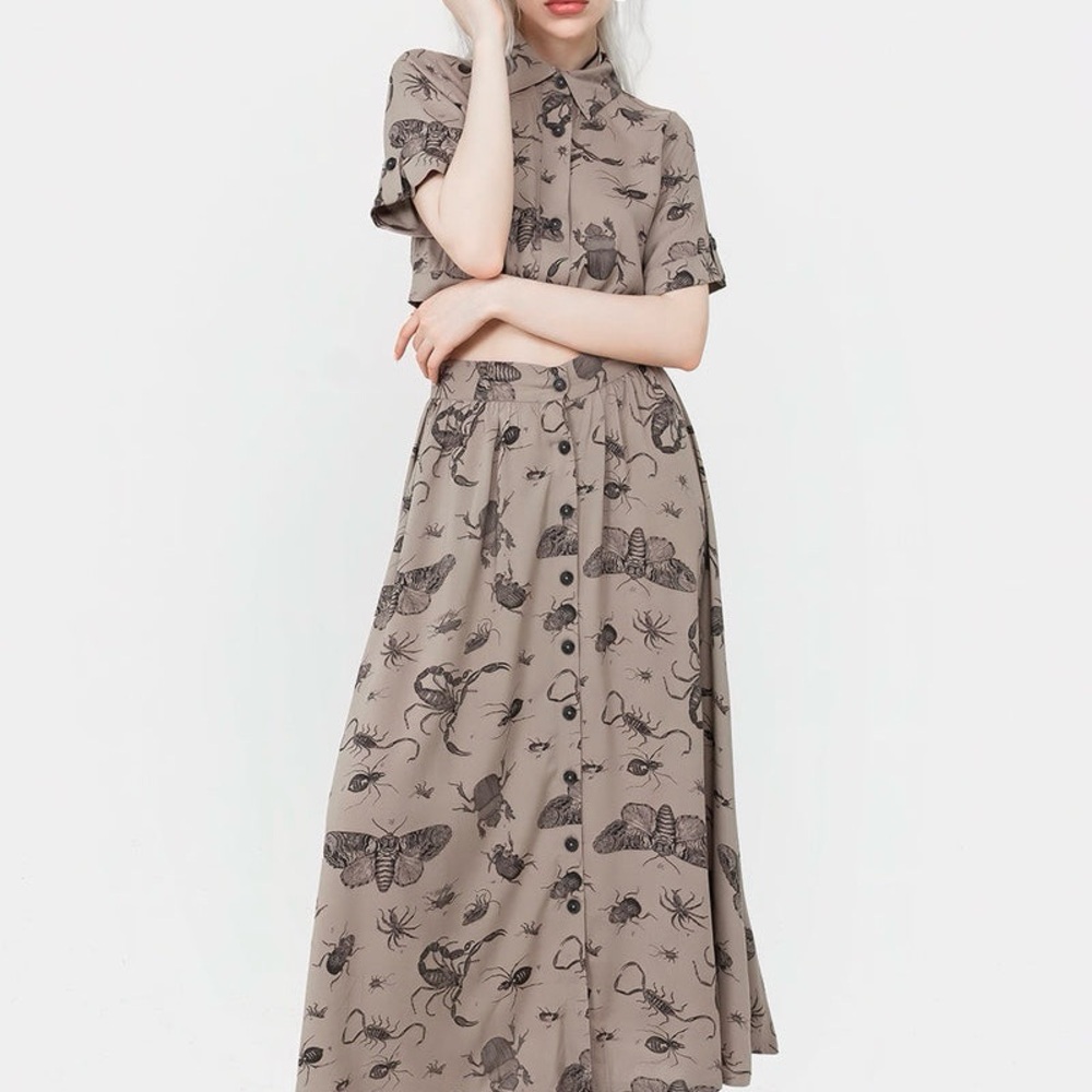 ❌SOLD❌*SET Disturbia Taupe Parasite Bugs Top and Skirt